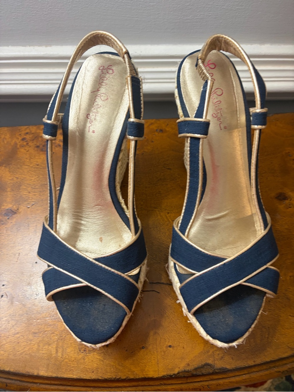Lilly Pulitzer Navy Blue Slingback Wedge Sandals - Women
